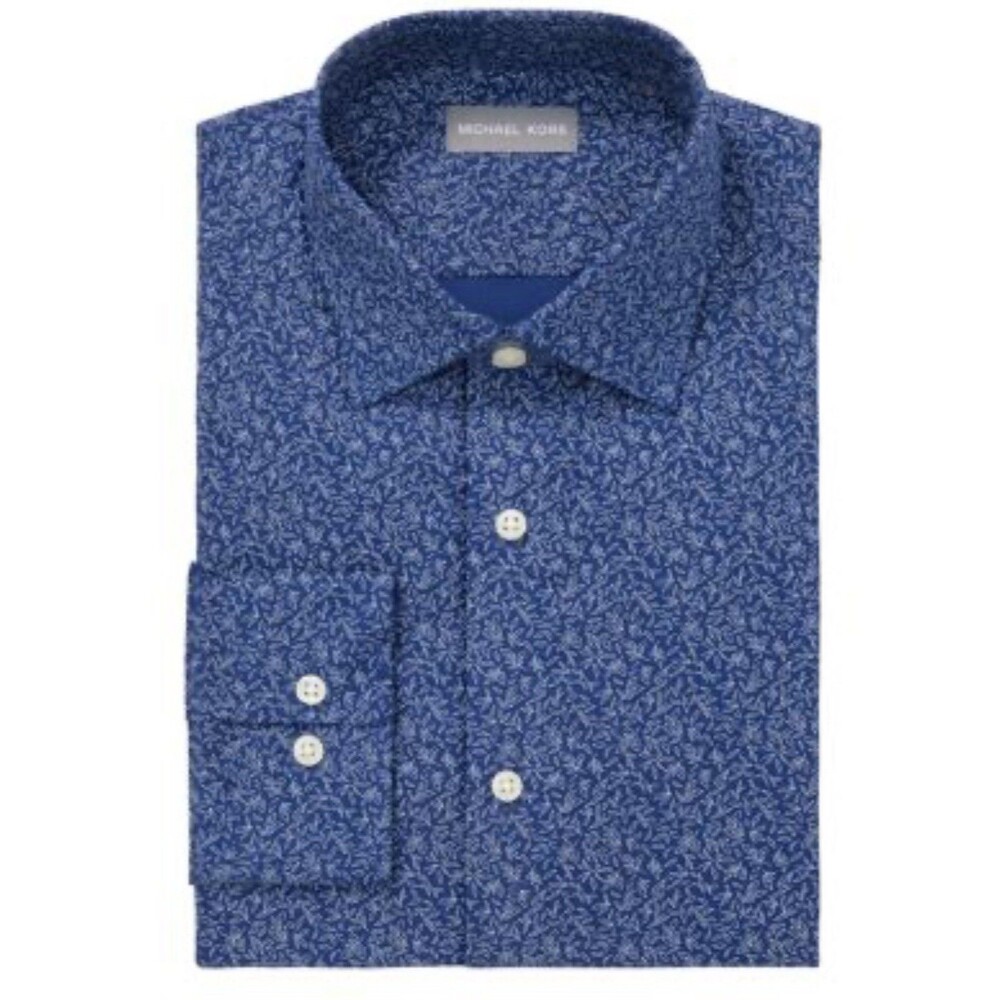 Michael Kors Dress Shirt Men's 18 1/2  36/37  Regular Fit Airsoft Stretch Blue